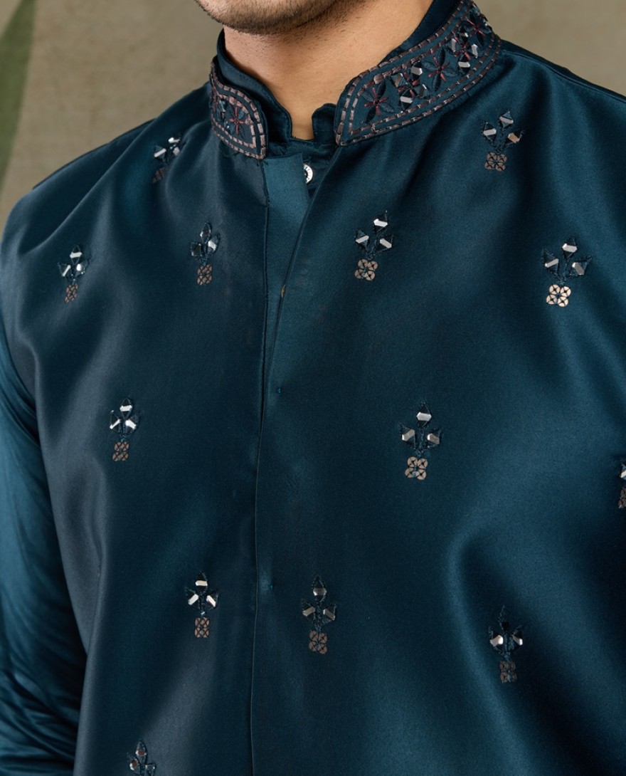 61104-BLUE - Midnight Blue Embroidered Kurta Set for Men